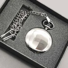 Ретро черный модный серебряный Гладкий стимпанк кварцевые карманные часы из нержавеющей стали кулон брелок цепь для мужчин и женщин с подарочной коробкой