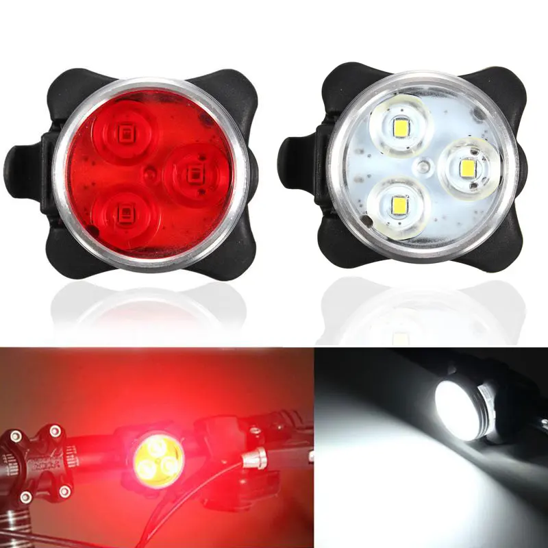 USB Rechargeable Cycling Bicycle Bike 3LED Head Front Rear Tail Clip