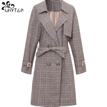 

UHYTGF Sprin Autumn New 2019 trench coats Korean Loose fashion Plus size trench coat for women Double-breasted coats women X125