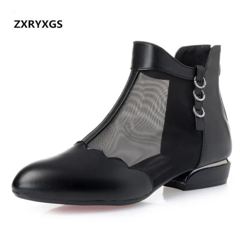 

ZXRYXGS Brand Shoes Woman Summer Sandals 2022 New Genuine Leather Shoes Breath Hollow Mesh Women Sandals Large Size Women Shoes