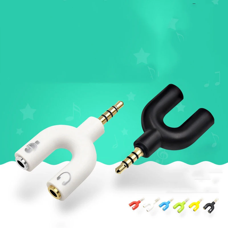 

U Type Adapter Dual 3.5 MM Headphone Plug Audio Cables Splitter Microphone 2 in 1 Swivel Connector