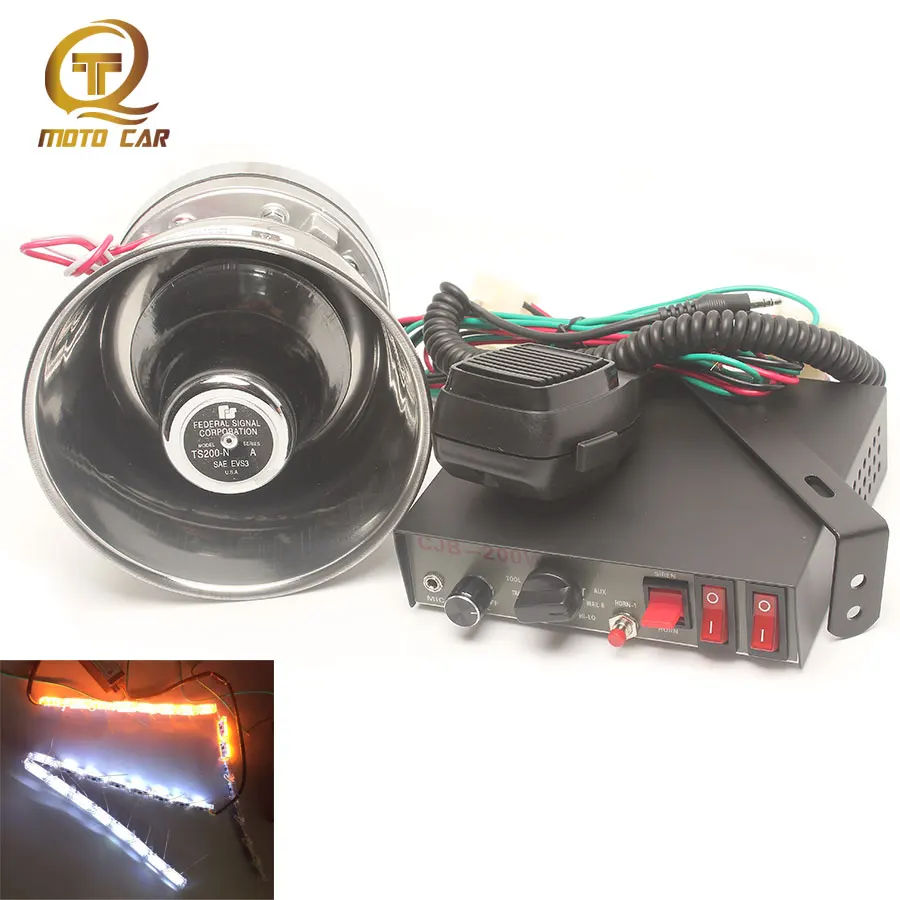 

200W DC12V Police Siren Warning 9 Sound Megaphone Voice Alarm Loudspeaker Multi-tone Claxon Train Amplifier Super Loud Car Horn