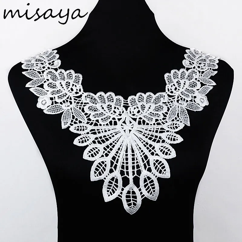 

Misaya 1pc Black Fine Venise Lace Fabric Dress Applique Motif Blouse Sewing Trims, DIY Neckline Collar Costume Decoration