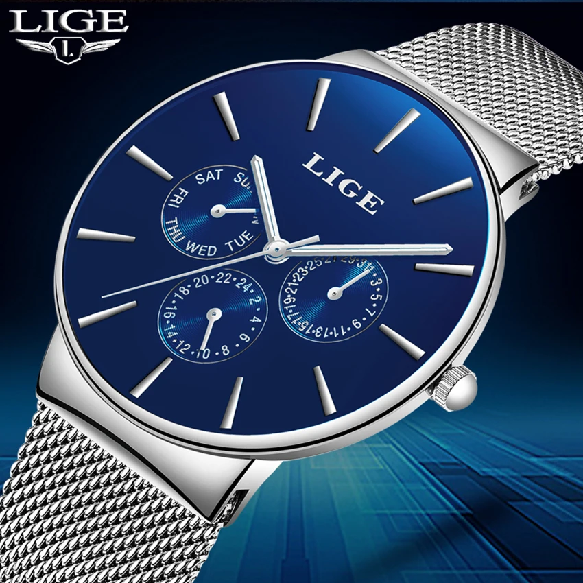 

LIGE Mens Watches Top Luxury Brand Full steel Quartz Watch Men Sport Waterproof Watch Fashion Casual Clock Relogio Masculino+Box