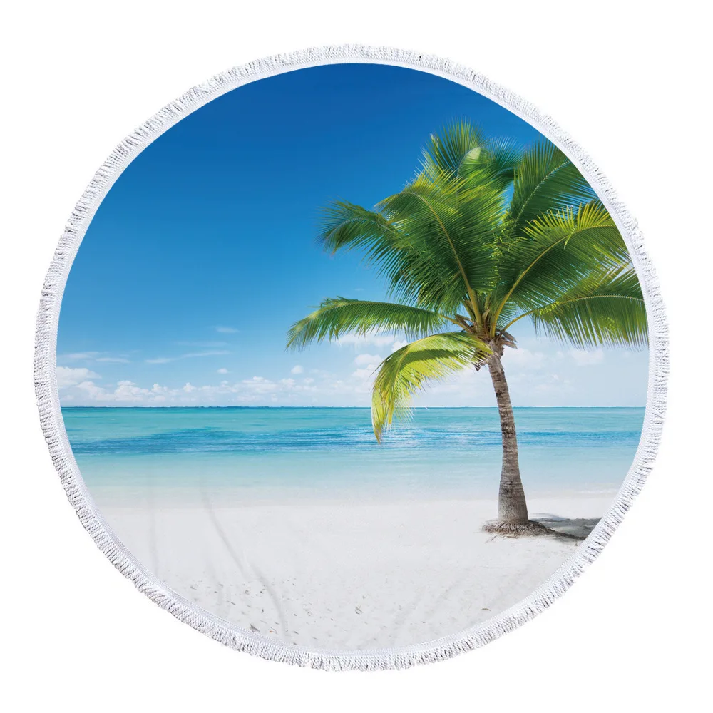 Пляжное море кокосовое дерево принтованное из микрофибры круглые пляжные полотенца банные полотенца для взрослых Детский коврик для йоги кисточки покрывало домашний декор - Цвет: 3