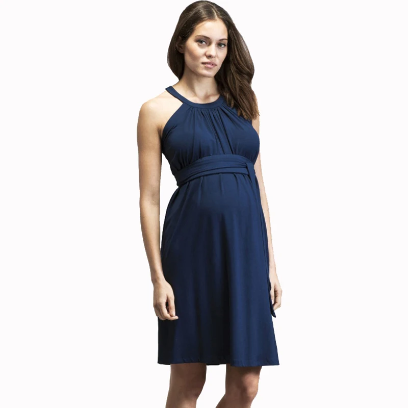 Summer Sleeveless Hanging Neckline Maternity Dress Pregnancy Top Clothes for Pregnant Women Fashion Knee Length Evening Dress Summer Sleeveless Hanging Neckline Maternity Dress Pregnancy Top Clothes for Pregnant Women Fashion Knee Length Evening Dress