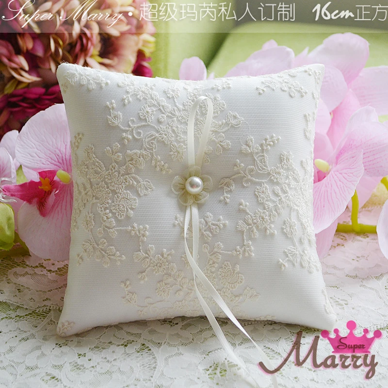 

Top Quality Elegant Lace Delicate Forest Embroidered Wedding Ring Pillow Cushion Romantic Country Wedding Decoration supplies