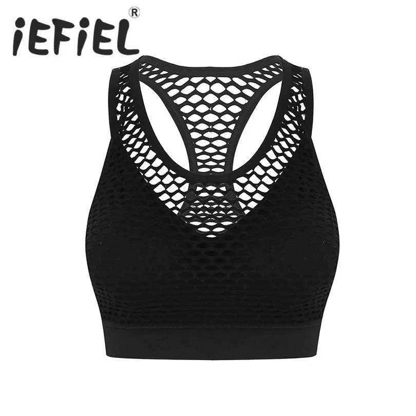 Сексуальный женский модный топ iEFiEL с сеткой спортивный бюстгальтер