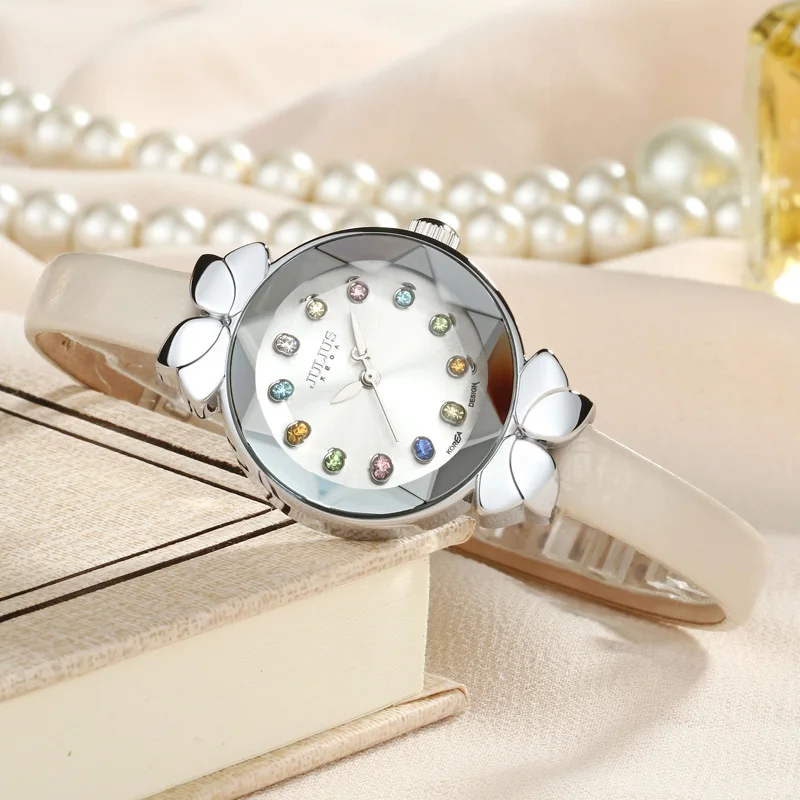 Colorido Cristal Topo Julius Senhora Feminino Relógio Miyota Bonito nó Moda Horas Pulseira de Couro Real das Crianças Presente da Menina Nenhuma Caixa - Image 2