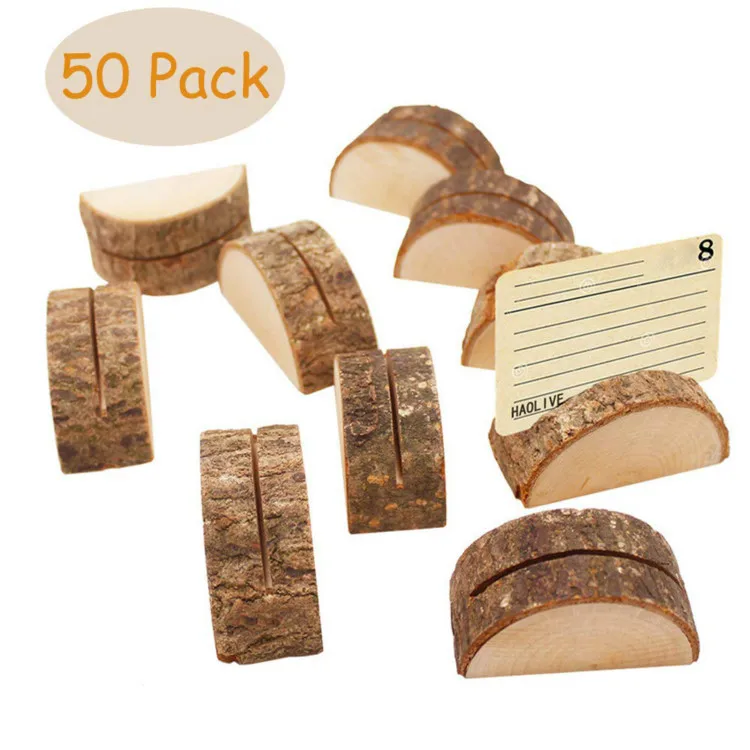 

Wooden Card Holders - Rustic Real Wood Table Number Stands Picture Memo Clip Note Photo Clip for Home Party Decoration Wedding F