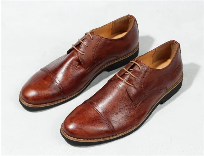 Мужская деловая Лоскутная кожаная обувь с круглым носком на не сужающемся книзу массивном каблуке; обувь ручной работы на шнуровке; оксфорды; повседневная обувь - Цвет: as pic
