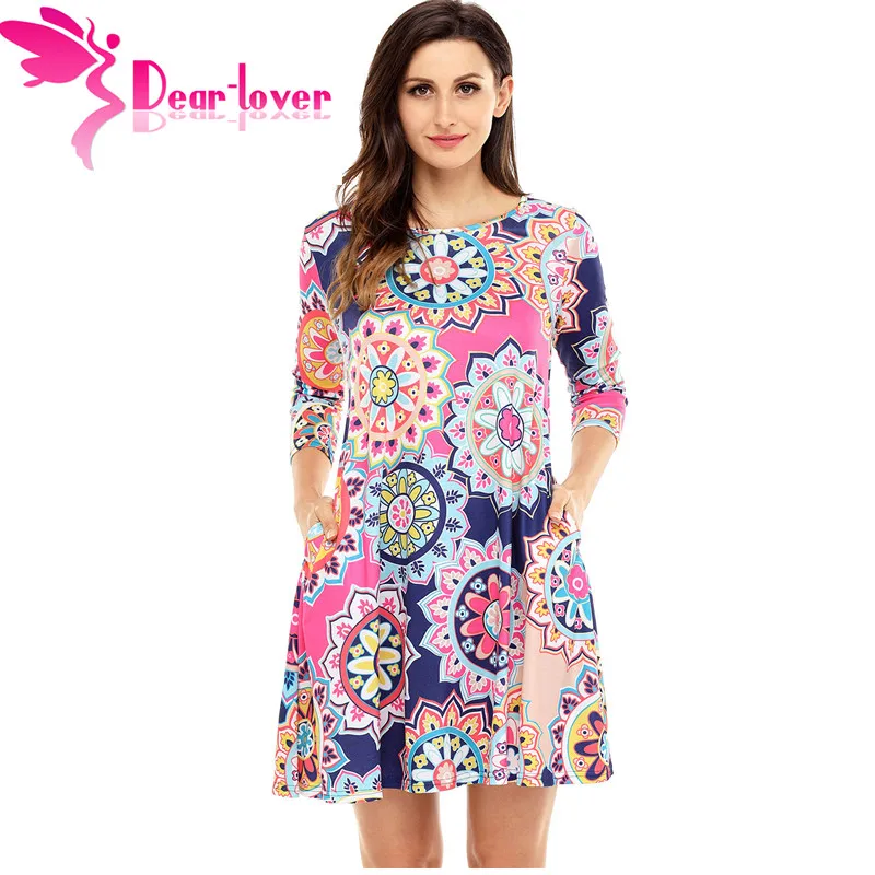 Dear Lover Винтаж платья осень 2017 сдвиг Повседневное Boho с принтом в виде подсолнухов