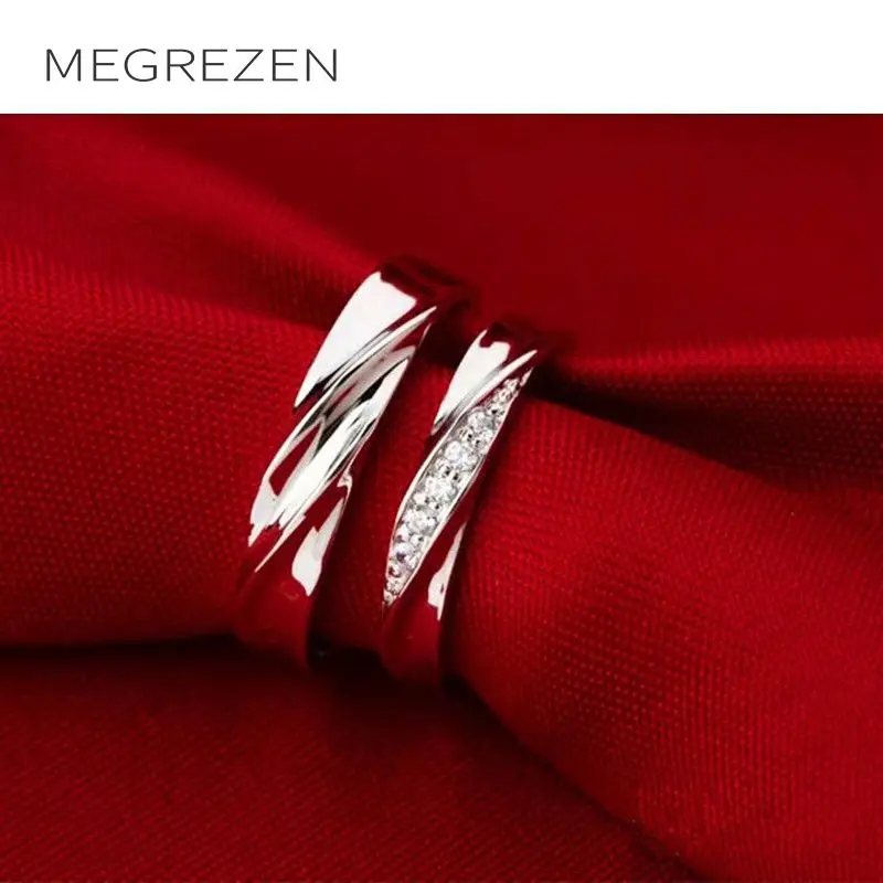 

MEGREZEN Couple Wedding Rings Zirconia Jewelry Engagement Ring For Men And Women Dropshipping Anillos De Plata Con Piedras YR030