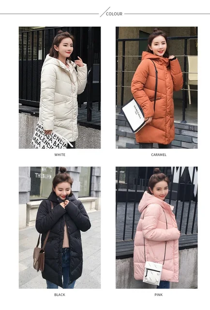 Karmel z kapturem elastyczna Zima w dół płaszcz kurtki długie ciepłe kobiety Casaco feminino Abrigos mujer Invierno 2018 Parkas płaszcze Outwear -