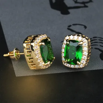 

JINAO New Multicolor Iced Out Bling Stud Earring Hip Hop Jewelry Micro Pave Cubic Zircon Stones Square 925 Earrings For Gifts
