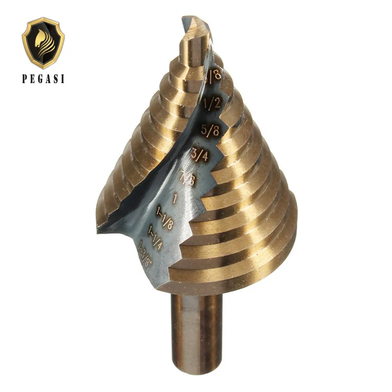 

PEGASI 1PC HSS Titanium Core Steel Step Drill Bit Cobalt Power Tools Kit TIN Coated Cone Hole Cutter Cutting Tool