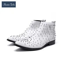 Christia Bella/модные мужские ботинки челси из натуральной кожи, с заклепками, в байкерском стиле; ботильоны в стиле панк; мужская обувь на молнии сбоку