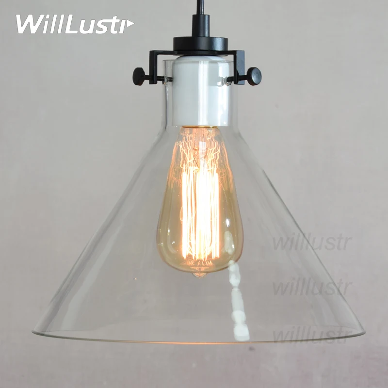 Image RH CLEAR GLASS FUNNEL FILAMENT PENDANT LIGHTING Modern Meridian Transparent Glass Chandelier Edison Bulb Funnel Pendant Lamp