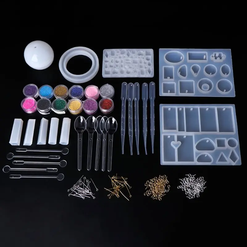 

1 Set Silicone Mold Epoxy Resin Crafts DIY Jewelry Making Tools With Shiny Powder Spoon Mix Stick Clasp Pendant Necklace Charms