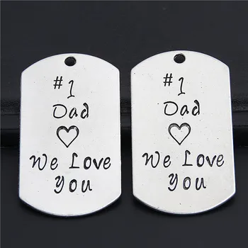 

5pcs Silver Color I Dad We Love You Metal Charms For Father's Day Gift Pendant For DIY Jewelry Wholesale 48x26mm A2989