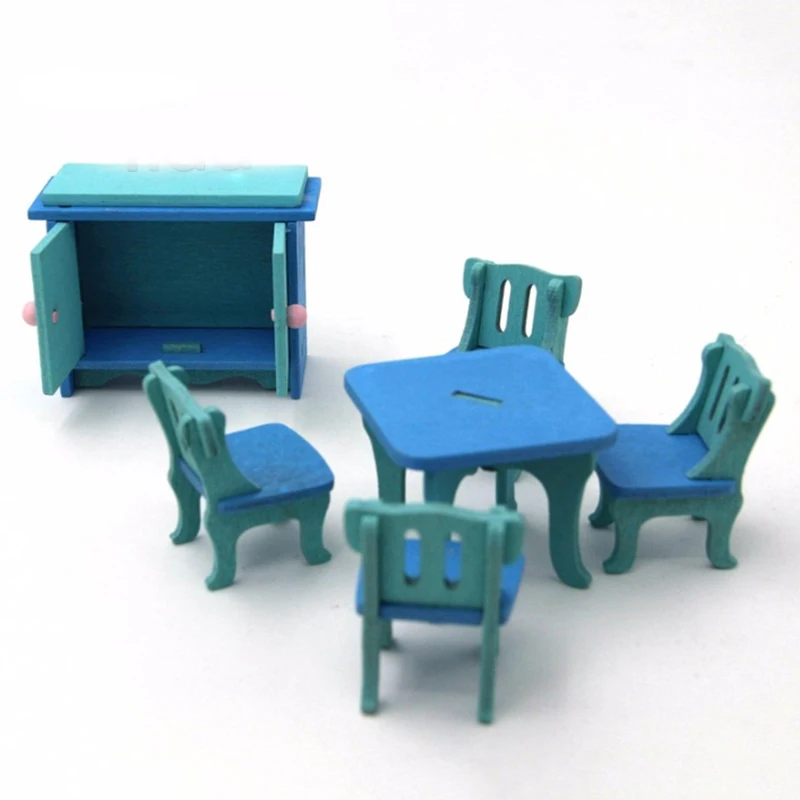 1 set/6pcs Baby Wooden Dollhouse Furniture Dolls House Miniature Child Play Toys Gifts