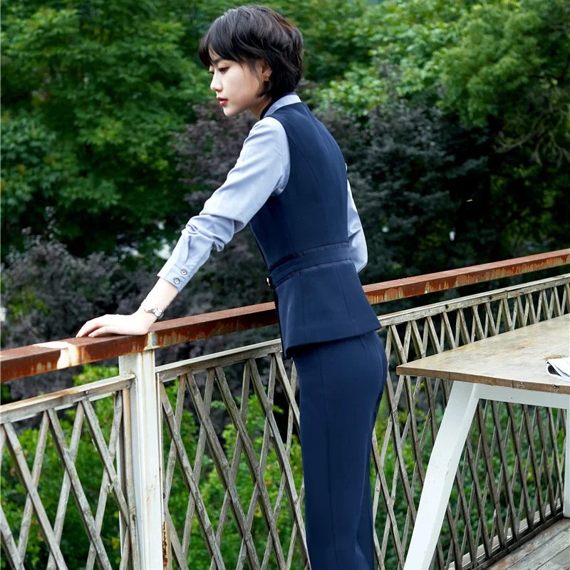 Ol Blouses Pantalon Costumes Nouveauté Pantsuits 3 Ensembles Femme Veste Bleu Dark Avec Blazers Mode Pièces Styles Blue Formelle Manteau Dames qwq6IFZx