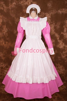 

Sexy Lockable Pink PVC Sissy Maid Long Dress Cosplay Costume Uniform[P003]