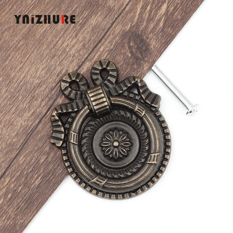 

YNIZHURE Antique Single Hole Ring Pull Bronze Alloy Cabinet Door Furniture Knobs Hardware Cupboard Kitchen Drawer Handles