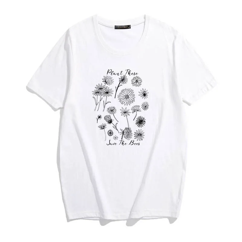 Повседневная Винтажная футболка в стиле Харадзюку с ромашками; футболка с цветочным принтом; летняя повседневная с буквенным принтом; футболки с короткими рукавами
