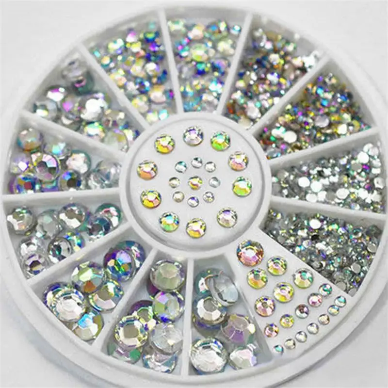 DIY Nail Art Wheel Tips Crystal Glitter Rhinestone 3D Nail Art Decoration white AB Color Acrylic Diamond Drill