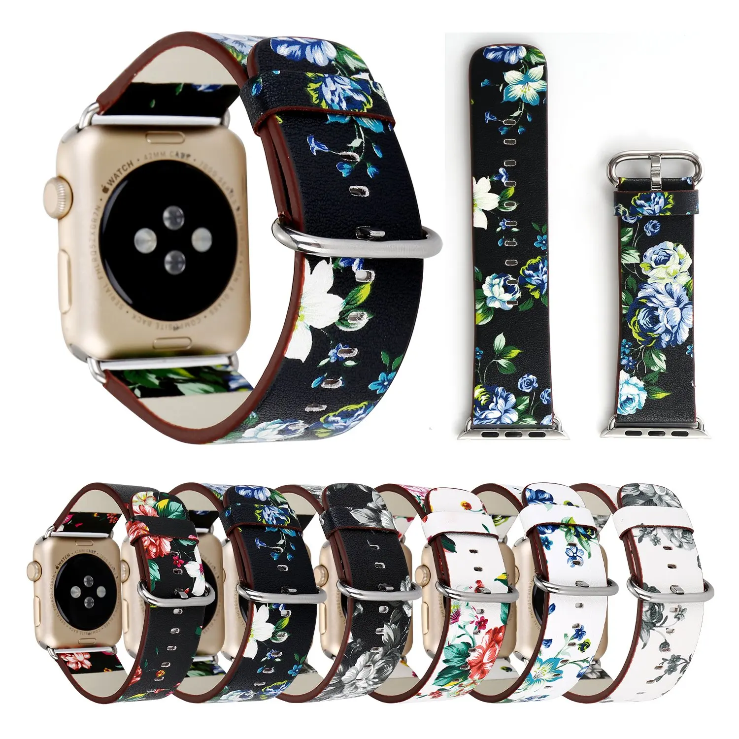Кожаный ремешок для часов с цветочным дизайном для Apple Watch Band 38 мм 42 мм 40 мм 44 мм спортивный ремешок для браслета iWatch Series 4 3 2 1
