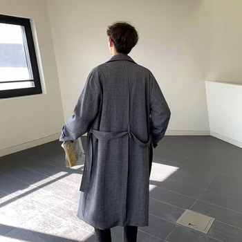 

Men's windbreaker spring 2019 new pure color slim add long windbreaker coat loose casual lapel personality youth men's wear