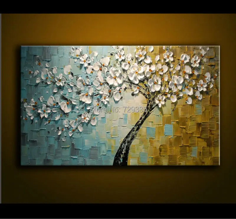 hand painted Oil Painting Palette knife Thick 3D flowers Tree Paintings