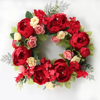 

Artificial Flower Wreath Peony Wreath Spring Round Wreath For The Front Door Fake Flowers Garland Home Door Wall Decoration