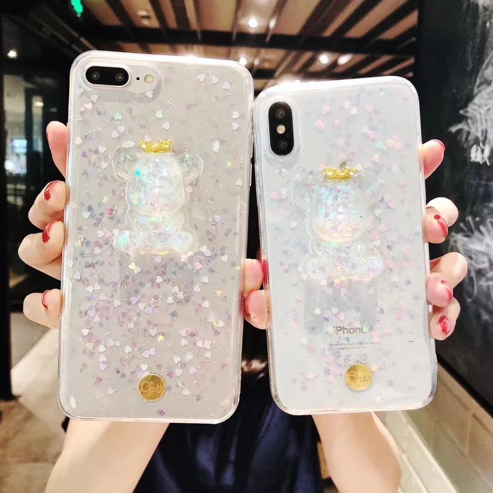 HoterTek Newest Cute Epoxy Bear Transparent Soft Phone Cases For iphone 7 6 6S Plus 8 plus for X back cover |