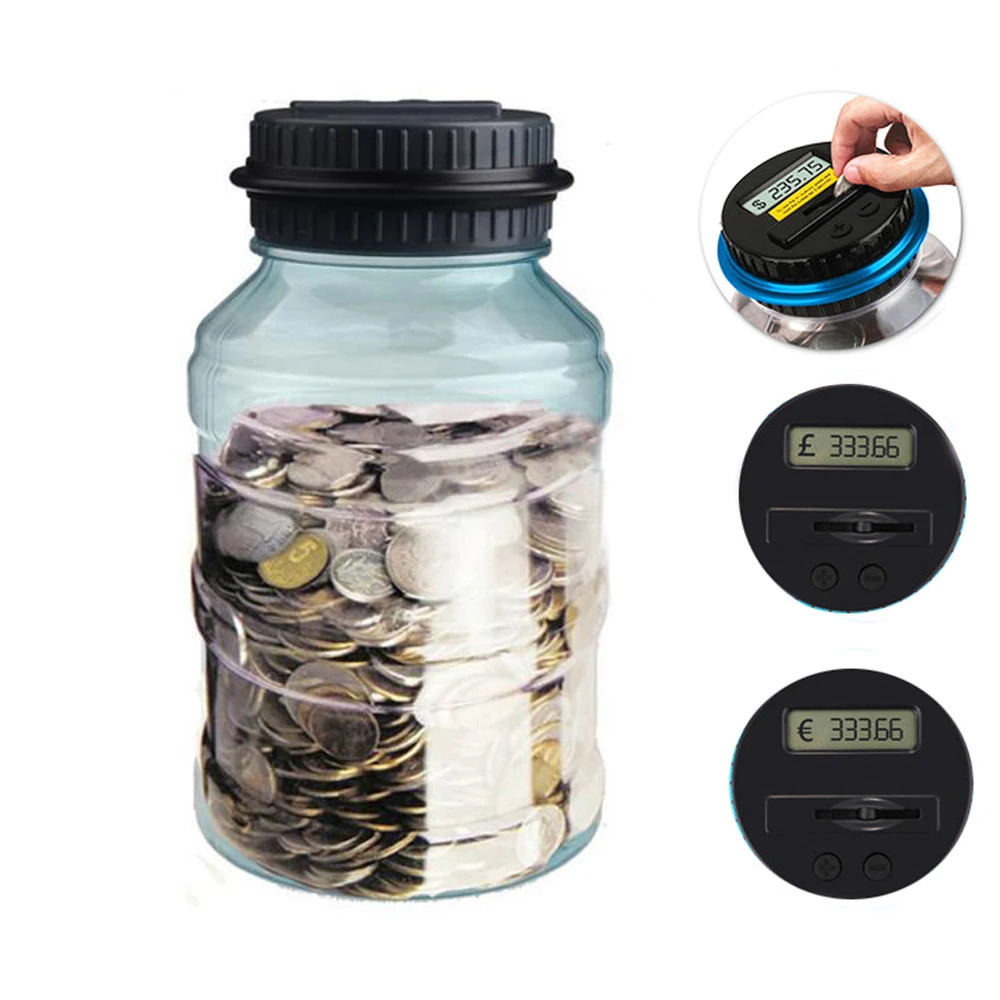 

GOUGU Piggy Bank Counter Coin Digital Electronic LCD Screen Coin Money Saving Box Coins Storage Box For USD EURO GBP Money 2.5L