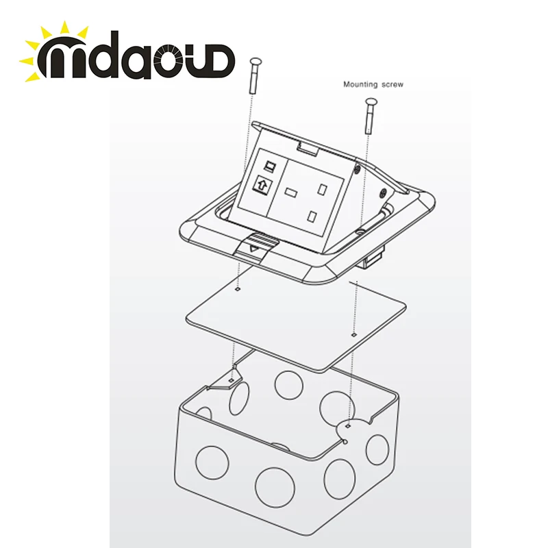 2 с крышкой Нижняя коробка Скрытая всплывающая Британский стандарт Великобритании напольная розетка с ПК/электронный кабель