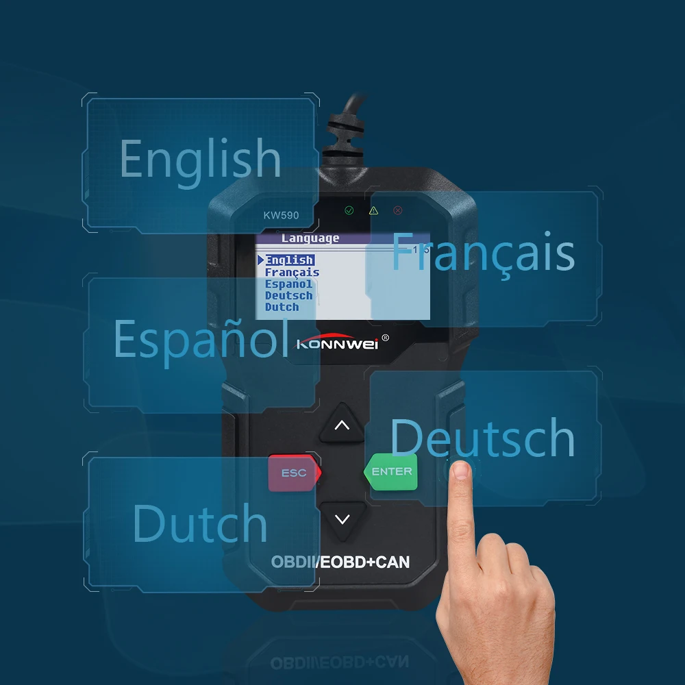 2019 KONNWEI KW590 поддерживает многоязычный полный ODB2 функциональный автоматический