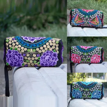 

women wallets men wallets Ethnic Handmade Embroidered Wristlet Clutch Bag Small square package Dropship T712