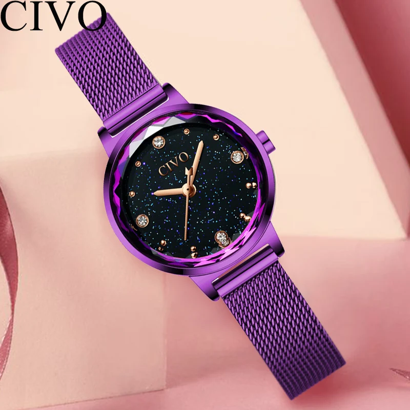 

CIVO Luxury Fashion Watch Mesh Stainless Steel Strap Women Watches Starry Sky Quartz Watch Waterproof Megnetic Ladies Wristwatch