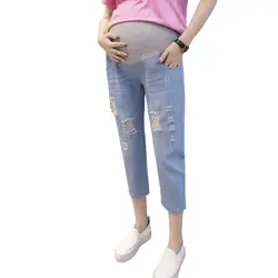 Укороченные джинсы для беременных брюки одежду для беременных Для женщин упругие брюшной Капри поддежка живота шорты Лето Gravida Костюмы