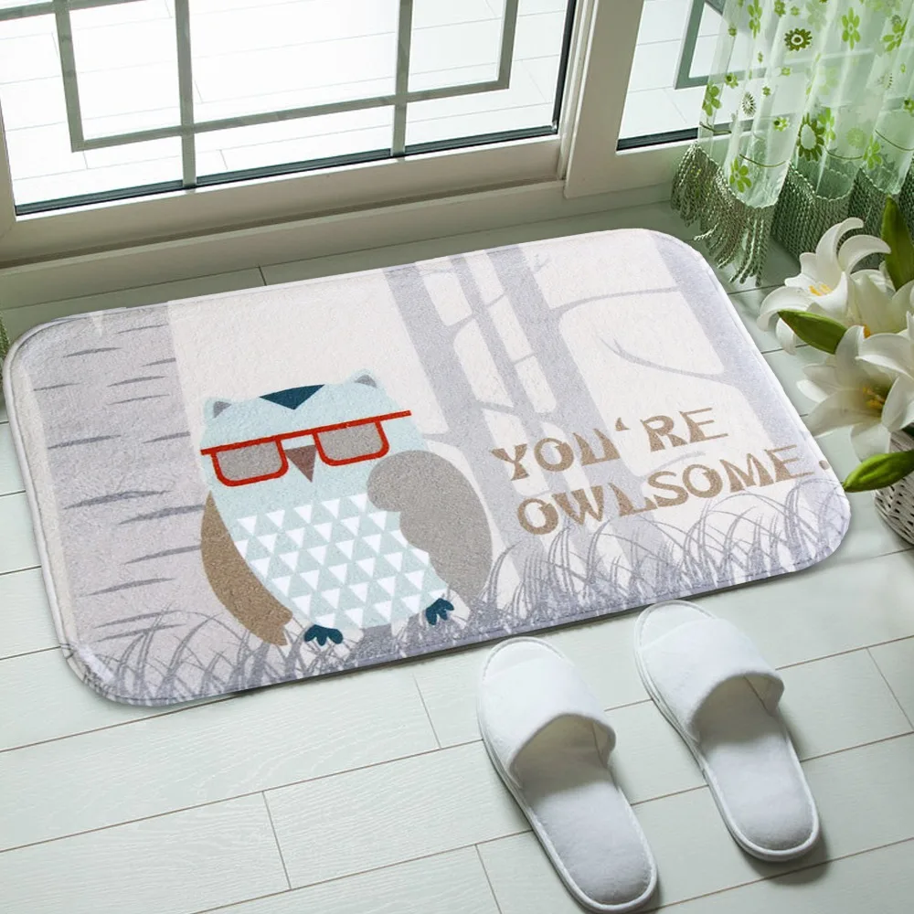 Floor Mat Carpet Owl Print Pattern Living Room 40x60cm/15.6x23.6'' Rug