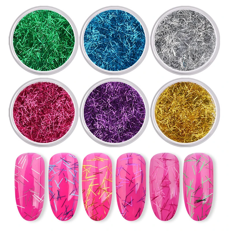 

6 PCS/Set Magic Color Glitter Nail Flakes Sequins Powder Gold Silver Red Strip Studs Paillette Manicure DIY Nail art Decoration