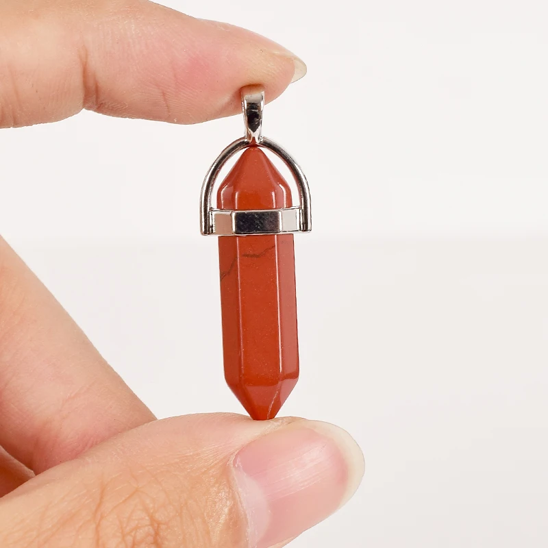 

Tumbled Stone Natural Hexagonal Column red jasper Reiki Pendulum Pendant polished Healing Mineral Quartz Crystal Home Decoration