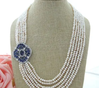 

N081105 20" 6 Strands White Pearl Necklace CZ Pendant