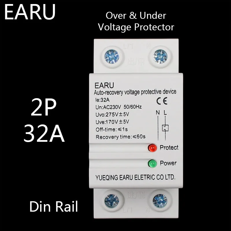 

32A 220V Din Rail Self Recovery Restore Automatic Reconnect Over & Under Voltage Lightening Protection Protective Device Relay