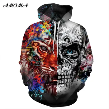 

AMOMA Unisex Realistic 3d Digital Print Pullover Hoodie Hooded Sweatshirt Double Egde Skull