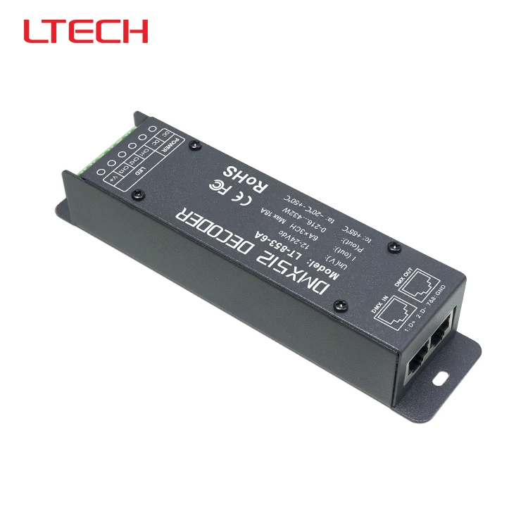 

LT-853-6A;3CH CV DMX-PWM LED Decoder;DC12-24V input;6A*3CH Max 18A output
