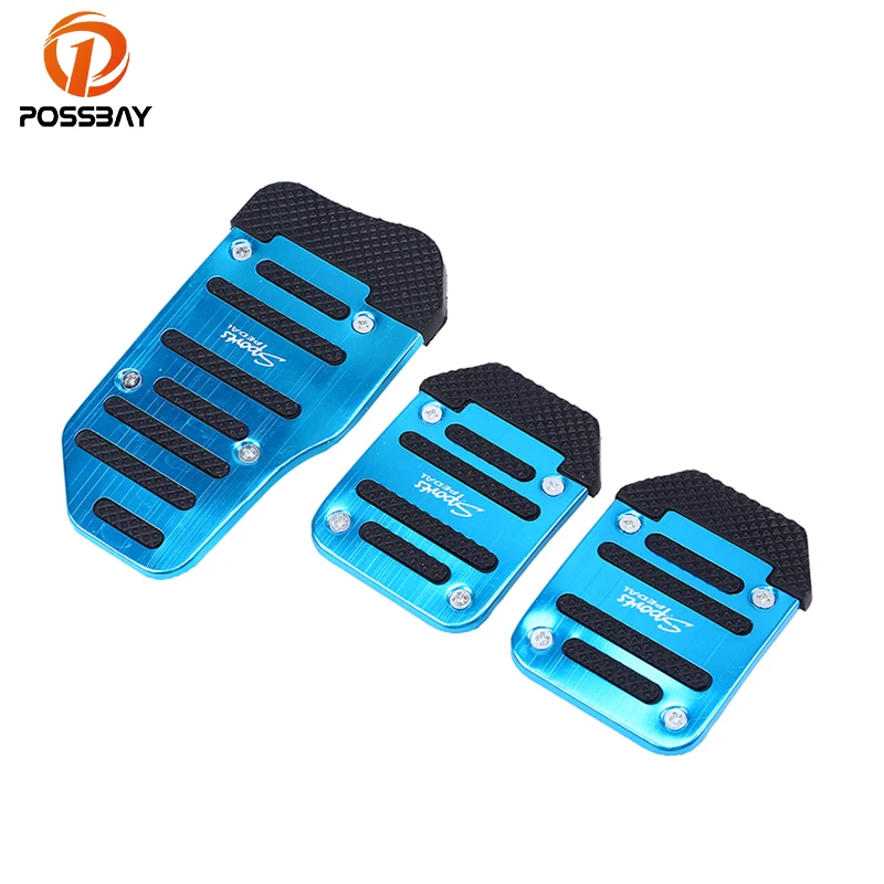POSSBAY Footrest Pedals Universal Aluminum Manual Transmission Non Slip Car Pedal Cover Set