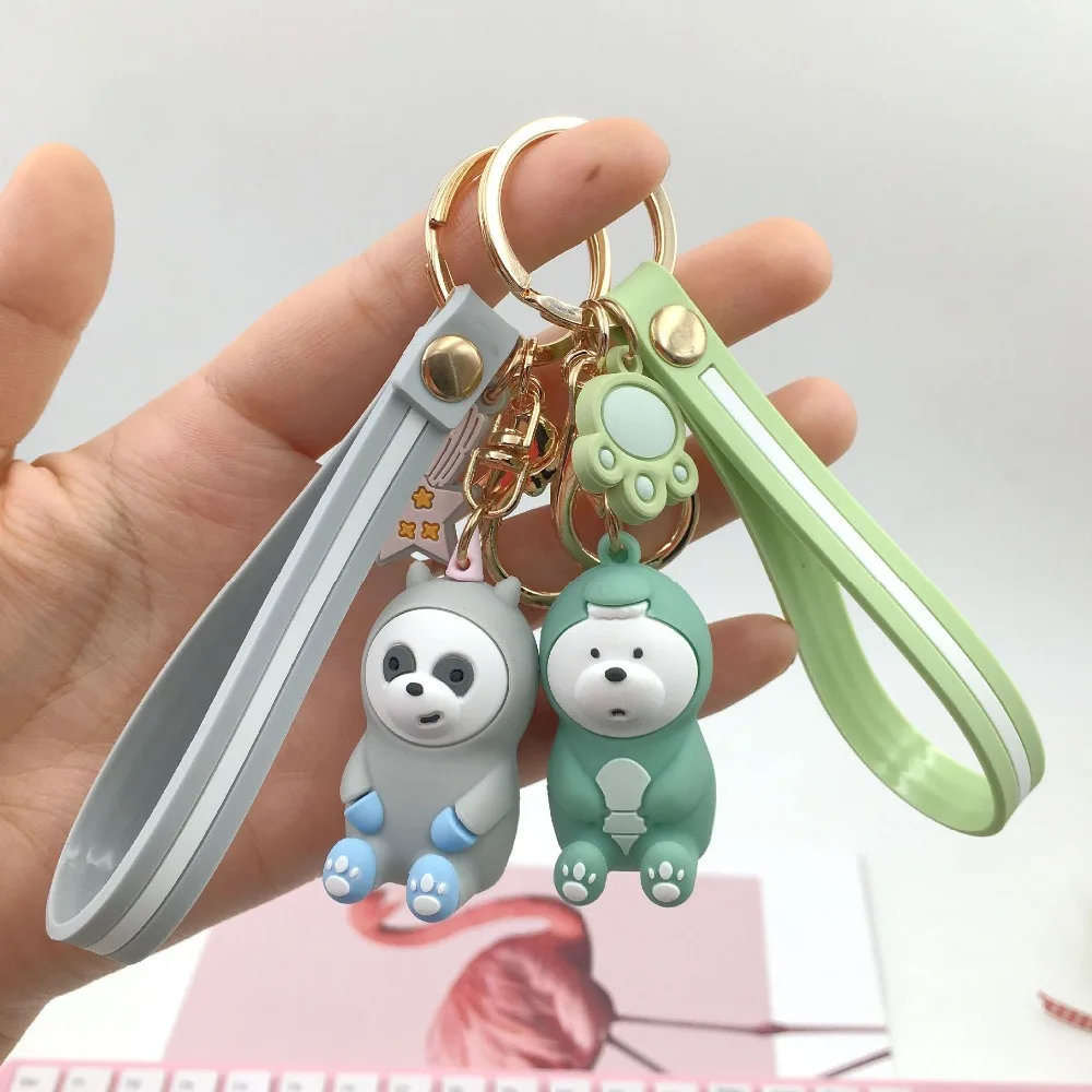 

1 pc new cute Three Bears grizzly panda ice bear figure keychain We Bare bears pendant figure toys for kids gift